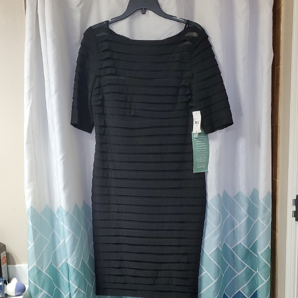 Simply Liliana Green Ribbed Sheath Dress Bateau Neck Midi